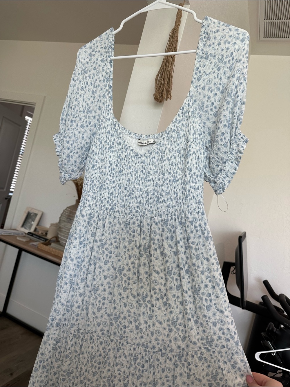 Abercrombie & Fitch Light Blue Floral Smocked Midi Dress
